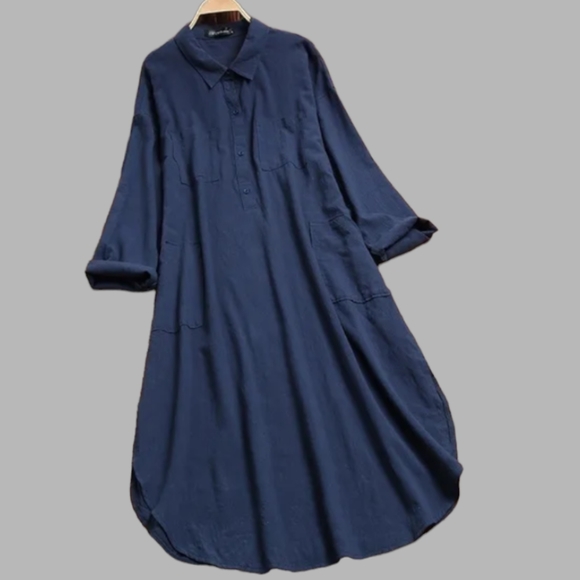 🆕Cotton Summer Maxi Shirt Dress Button Up Baggy Lounge Swim Cover Navy Blue Med - Picture 3 of 3